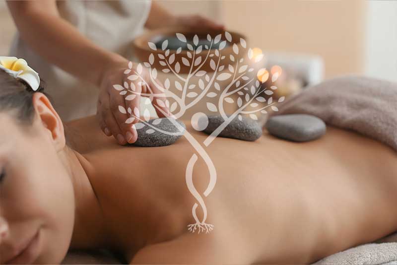 hot stone therapy on a woman's back